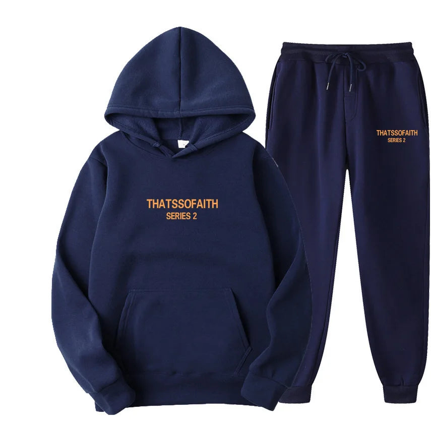 Men's New Tracksuit Set Casual Plus Size Hoodie and Pants Two Piece Outfit Winter Warm