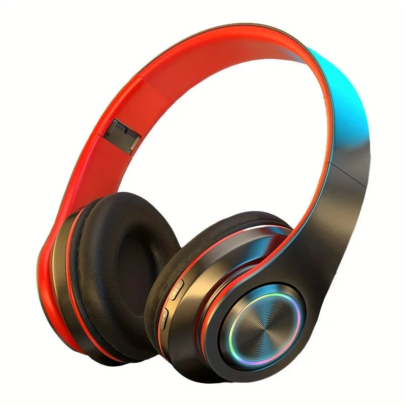 Wireless Over Ear Headphones - Active Noise Canceling, Deep Bass, LED Light, Portable Folding Design for Music, Sports & Games