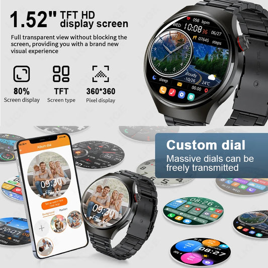 1.52 inch AMOLED Screen Display Smart Watch For Men Wireless Call Android ios Phone Health Monitor Waterproof Sports Smartwatch