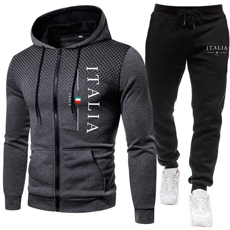 Tracksuit Zipper Hoodie and Sweatpants Urban Casual Sporty Jogging Suit Male Daily Training Outfits