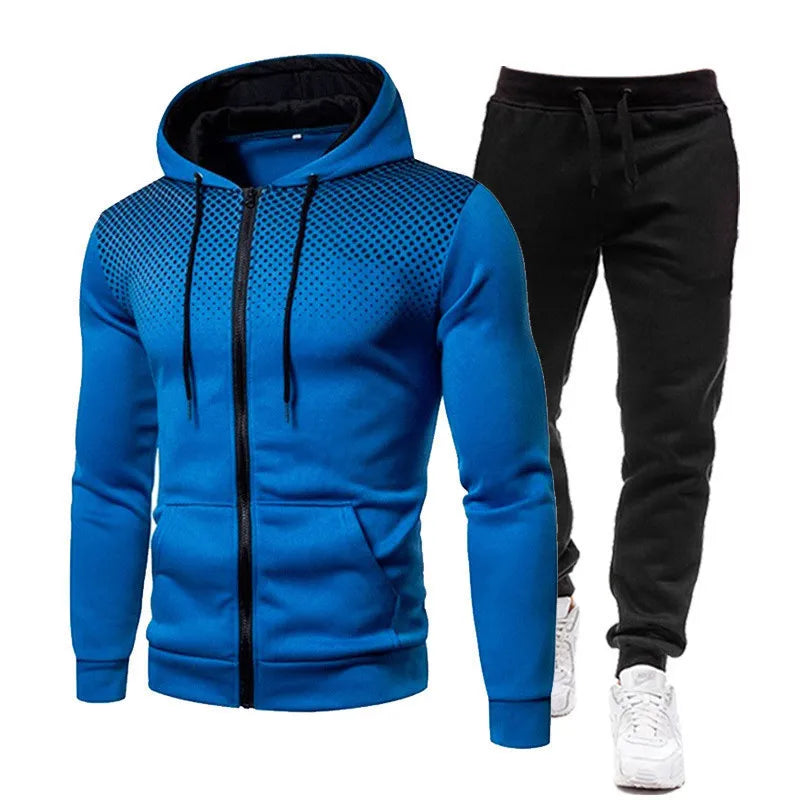 New Fashion Dot Printed Solid Color Zipper Set - Spring and Autumn Plush Men's and Women's Sports Hoodies, Sweaters, and Pants