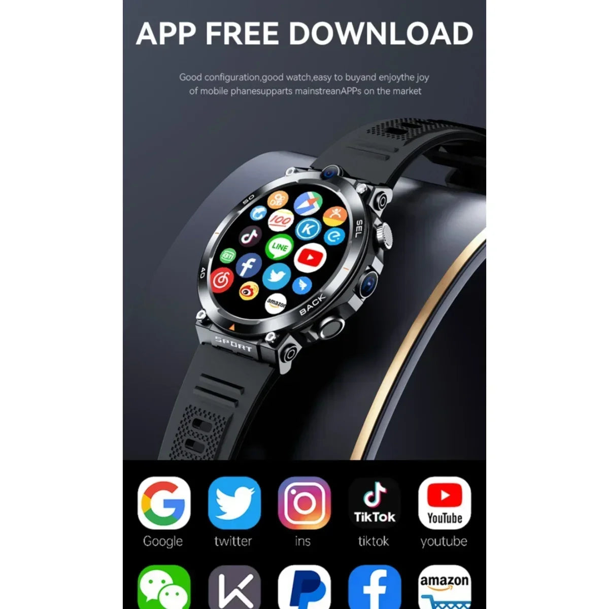 Golden Spike H10 Smartwatch 4G LTE Android Smart Watch With 1.6'' Amoled 720*720 HD resolution Blue Light GPS Position WIFI