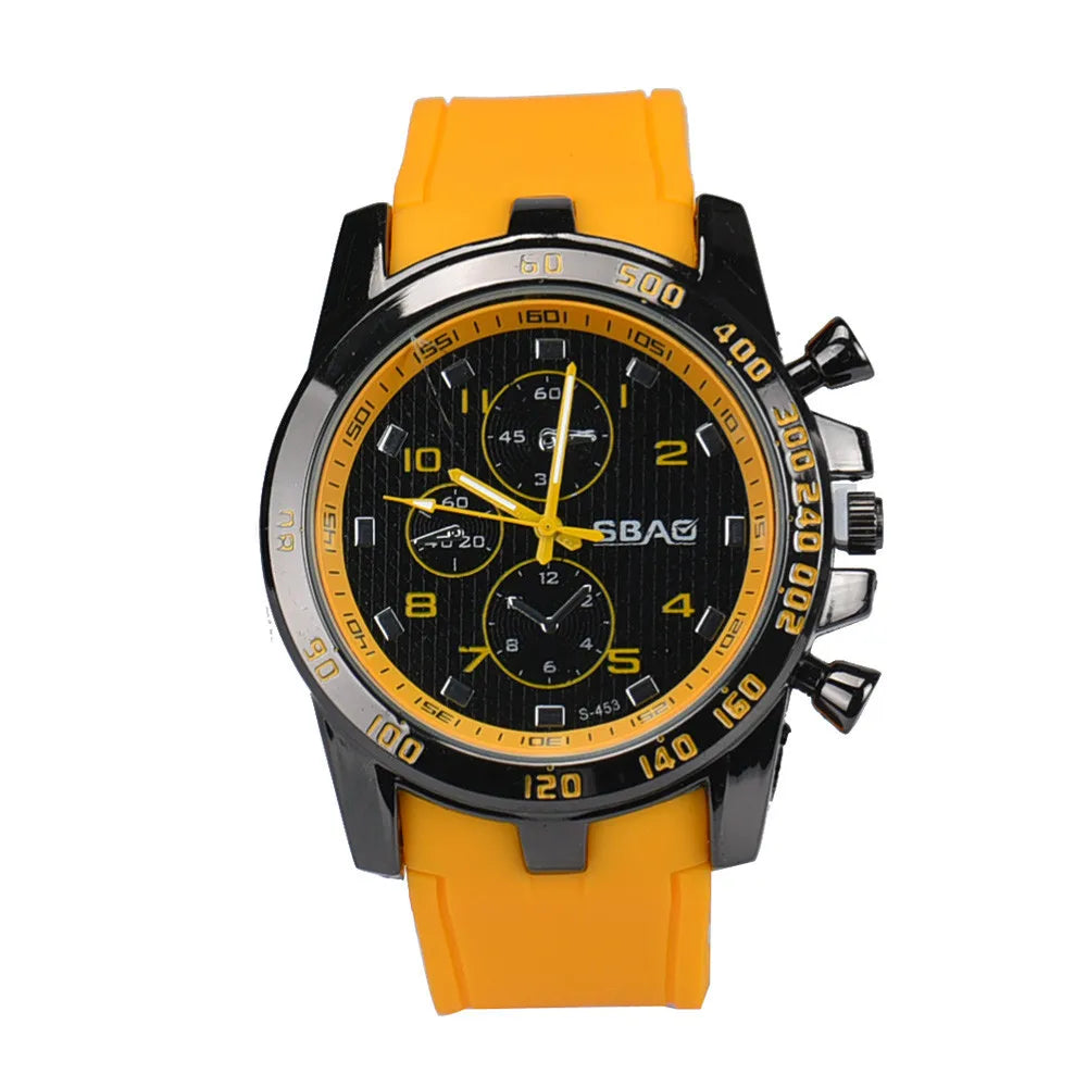 Dynamic SBAO Silicone Sports Watch Multi-Function Chronograph Dial Black & Yellow Design Stylish Durable Fashionable Wristwatch