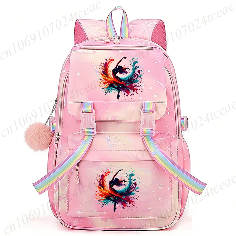 Fashion Dance Girls Printed Girls Backpack Bags Cute Cartoon Large School Bag Watercolor Dance Girls Design Teen Casual Daypack