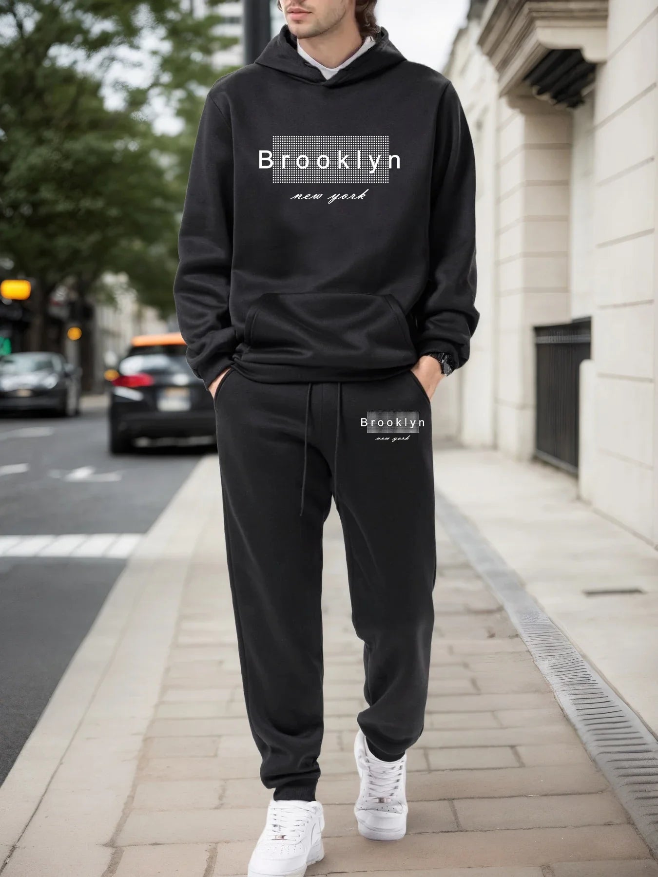 Mens Tracksuit Print Casual Hooded Sweatshirt Outfits Outdoors Gym Fitness Jogging Man Clothing Spring Autumn Sports 2 Pcs Sets
