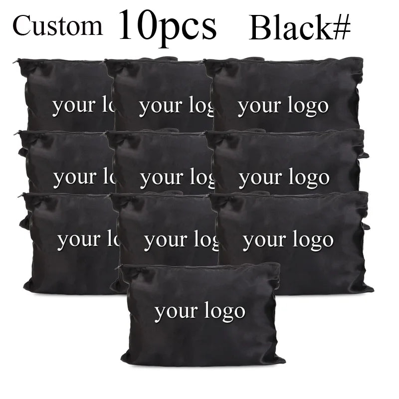10Pcs Hair Bags With Zipper For Bundles Packaging Satin Wig Bags 25*35Cm Big Size Satin Silk Hair Packaging Bag Logo Customize