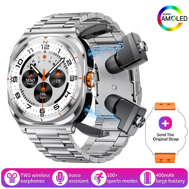 2025 Watch 2-In-1 Headphone Smartwatch Ip67 Waterproof Gps Positioning Local Music Heart Rate Monitoring Bt Call Men'S Watch