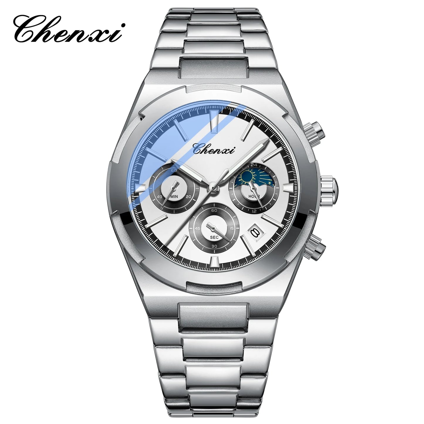 Men's Watches Classic Multifunctional Chronograph Sports Watch Top Luxury Stainless Steel Waterproof Luminous Quartz Wristwatch