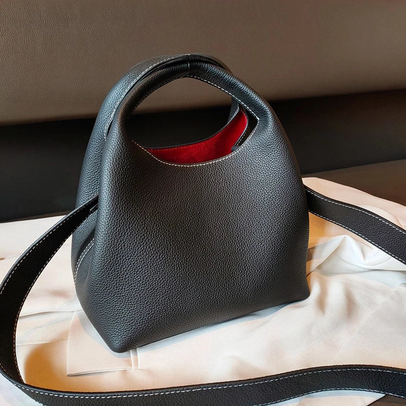 2025 fashion Bucket Basket Bags Cowhide Leather patchwork tote high quality women Handbag shoulder crossbody bag Large capacity