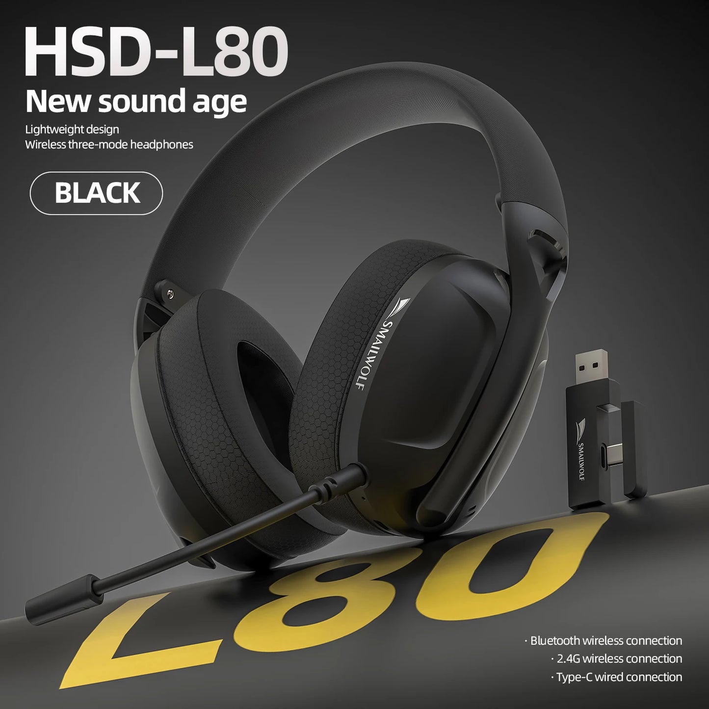 SMAILWOLF L80 Bluetooth wireless 2.4g three-mode gaming headset laptop home thin and light sports headset with microphone
