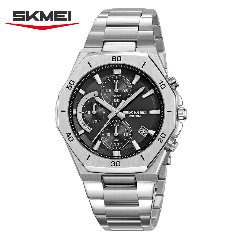 SKMEI 2452 Business Alloy Quartz Watches Casual Stainless Steel Strap Date Waterproof Wristwatch Clock relojes para caballeros