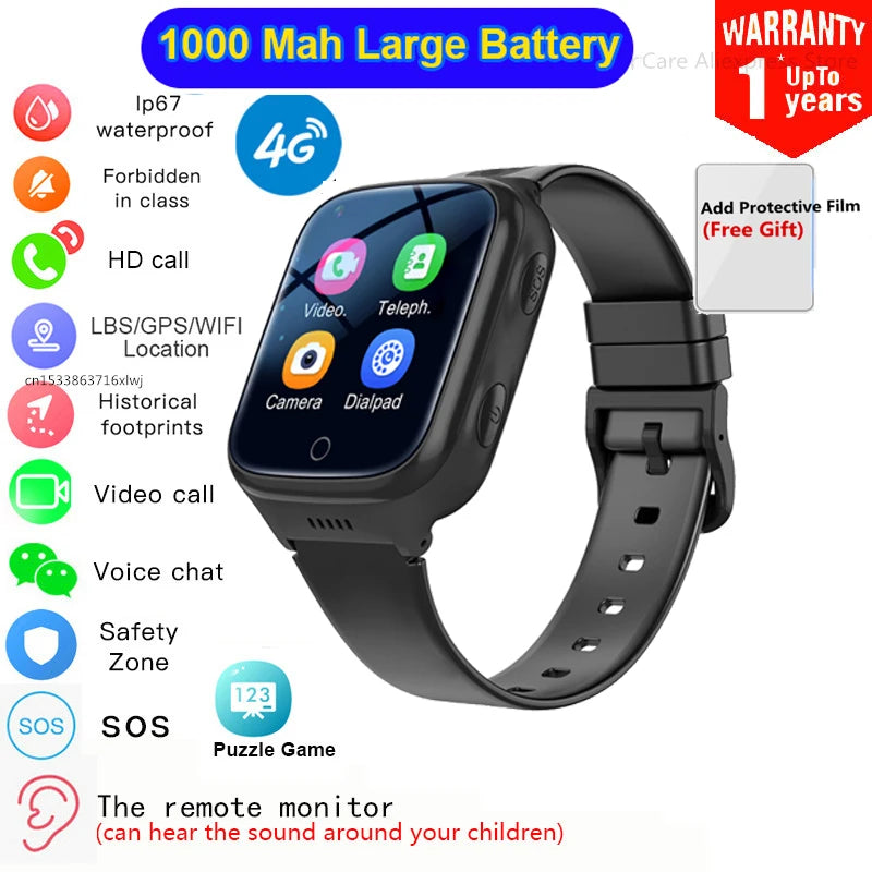 Hot 4G Kids Smartwatch 1000 Mah WiFi GPS LBS Tracker SOS Video Call Children Smartwatches IP67 Waterproof Phone Watch Boys Girls