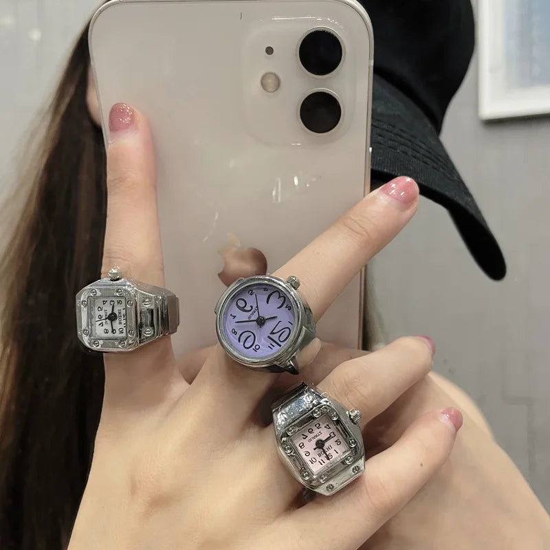 Ring Watch New Hot Selling Creative Alloy Shell Finger Circular Dial Couple Men And Women