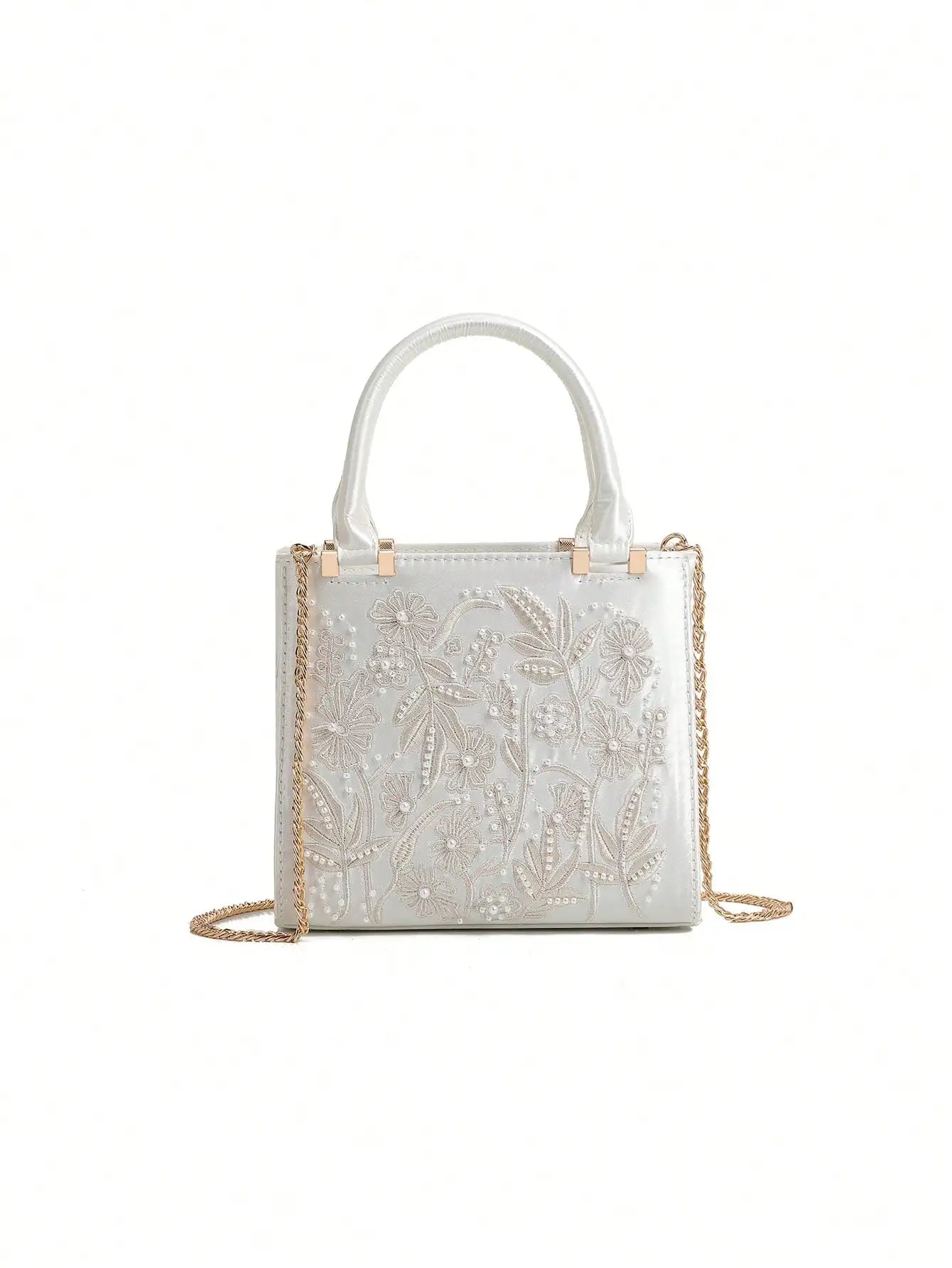 Ladies' handbag - Retro floral small square bag with new Chinese-style folk art embroidery and pearl accents. Fashionable versat