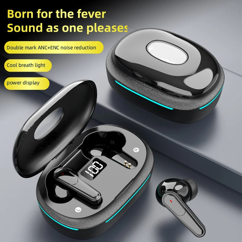 Plus70 ANC ENC Earbuds with LED Display Auto Pair Dual Microphone Touch Control HiFi Stereo Breathing Lights 200mAh
