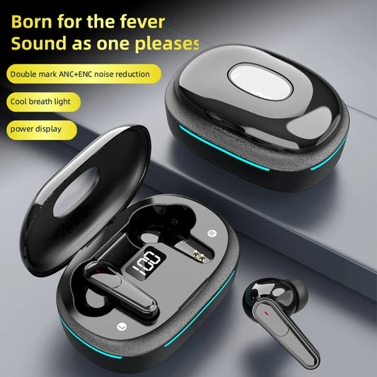 Plus70 ANC ENC Earbuds with LED Display Auto Pair Dual Microphone Touch Control HiFi Stereo Breathing Lights 200mAh