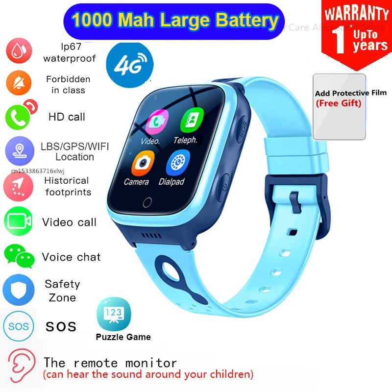 Hot 4G Kids Smartwatch 1000 Mah WiFi GPS LBS Tracker SOS Video Call Children Smartwatches IP67 Waterproof Phone Watch Boys Girls