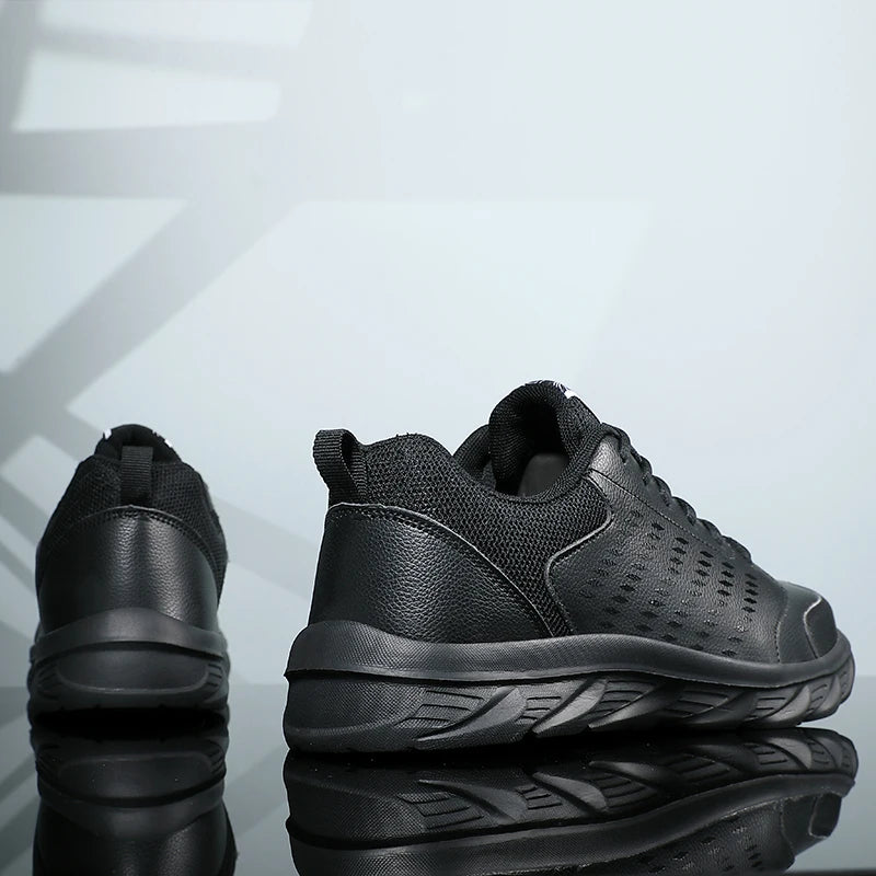 Black Running Shoes Leather Waterproof Athletic Sneakers Men Wear-resistant Men Walking Sport Shoes Comfortable Men Shoes