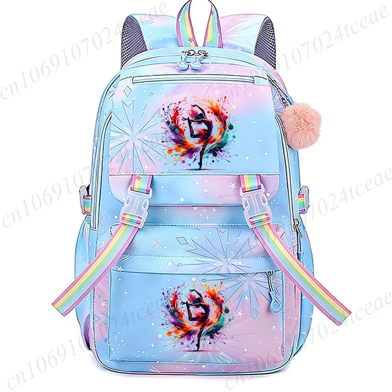 Fashion Dance Girls Printed Girls Backpack Bags Cute Cartoon Large School Bag Watercolor Dance Girls Design Teen Casual Daypack