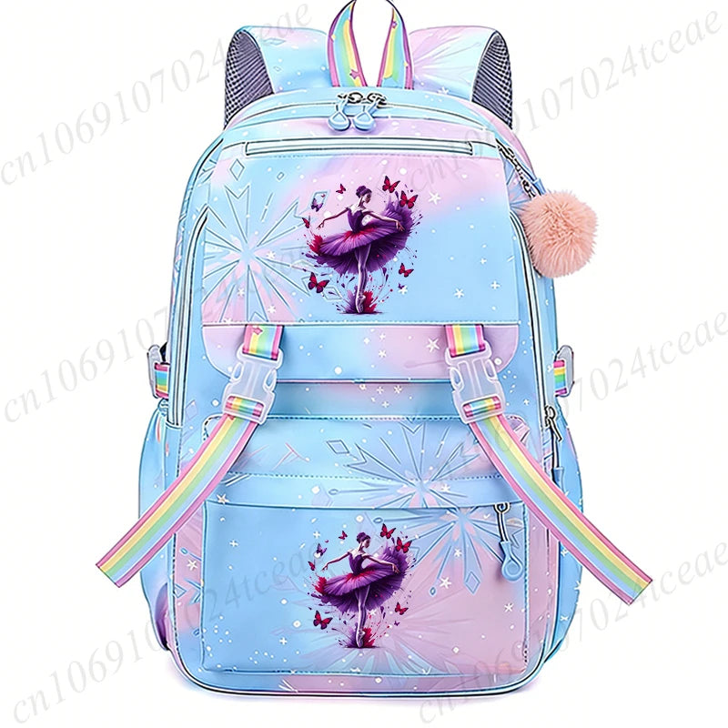 Fashion Dance Girls Printed Girls Backpack Bags Cute Cartoon Large School Bag Watercolor Dance Girls Design Teen Casual Daypack