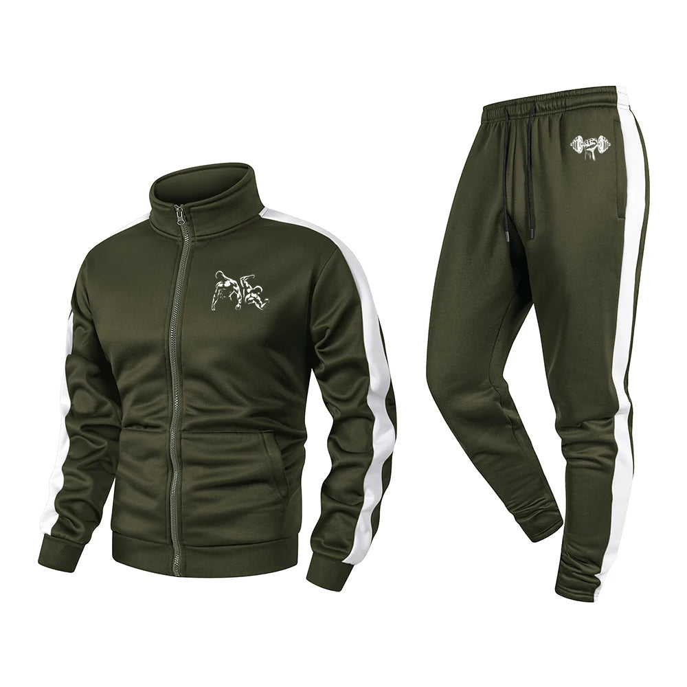 Men Sport Suit Two People Fitness Pattern Print Training Jogging Fitness Set 2 Pieces Autumn and Winter Tracksuit Sportswear