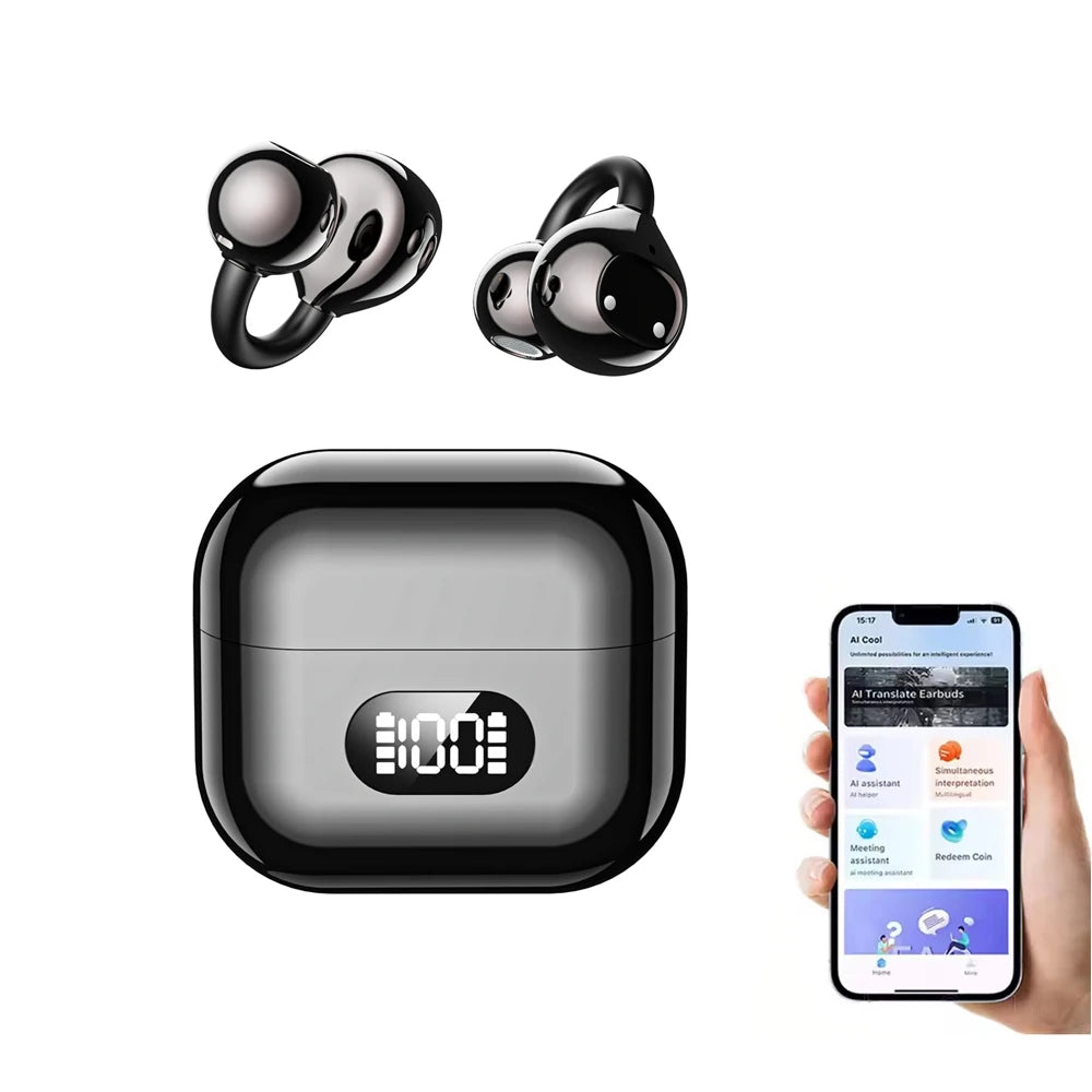 UYUXIO AI Language Translator Earphone with 150 Online Languages Clip On OWS Real Time Translation Earbuds for Business Travel