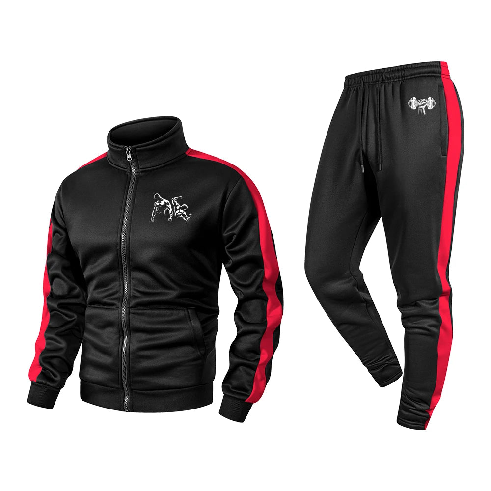 Men Sport Suit Two People Fitness Pattern Print Training Jogging Fitness Set 2 Pieces Autumn and Winter Tracksuit Sportswear