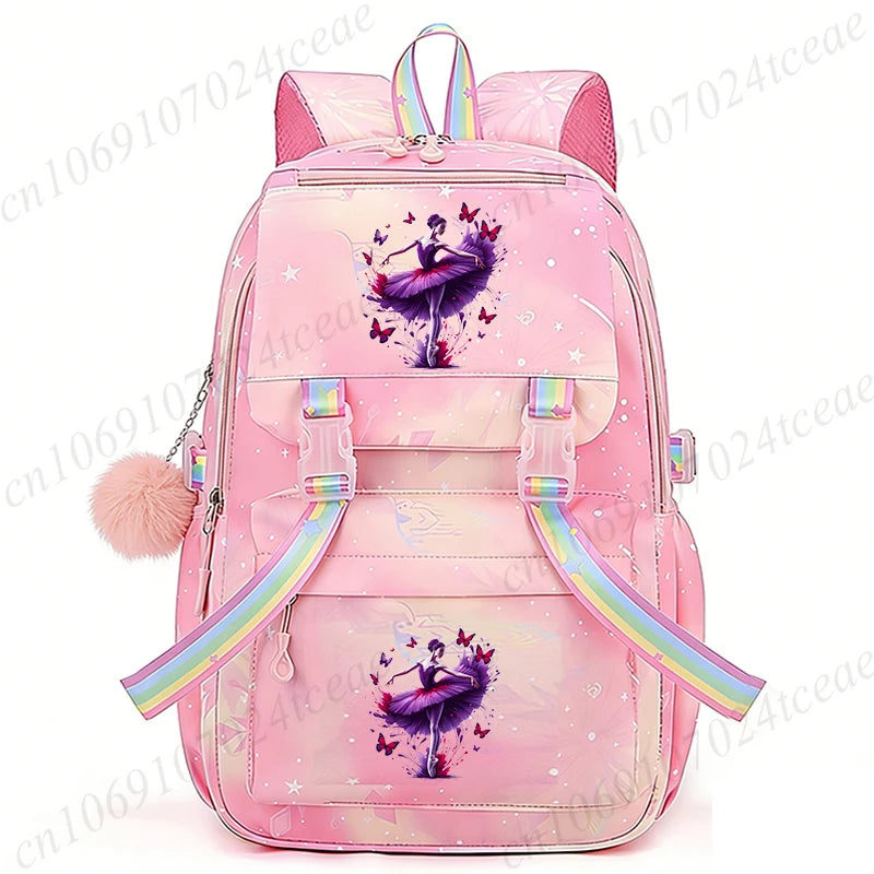 Fashion Dance Girls Printed Girls Backpack Bags Cute Cartoon Large School Bag Watercolor Dance Girls Design Teen Casual Daypack
