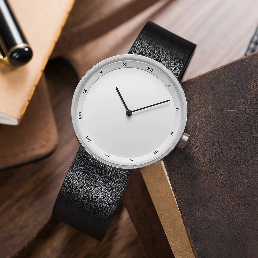 UTHAI Men's Watch Simple Waterproof Trendy Brand Thin Leather Strap Black Male Fashion Quartz Clock Watches
