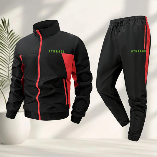 Men's Color Blocked Printed Tracksuit With Zip Up Jacket And Drawstring Trousers Suitable For Outdoor Fitness And Cycling