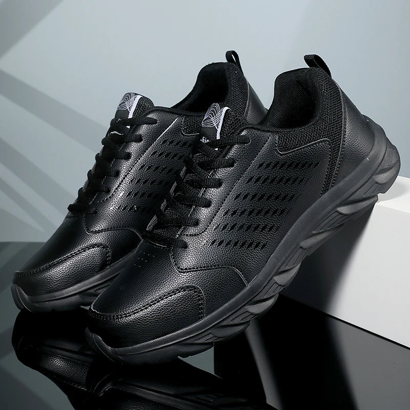 Black Running Shoes Leather Waterproof Athletic Sneakers Men Wear-resistant Men Walking Sport Shoes Comfortable Men Shoes