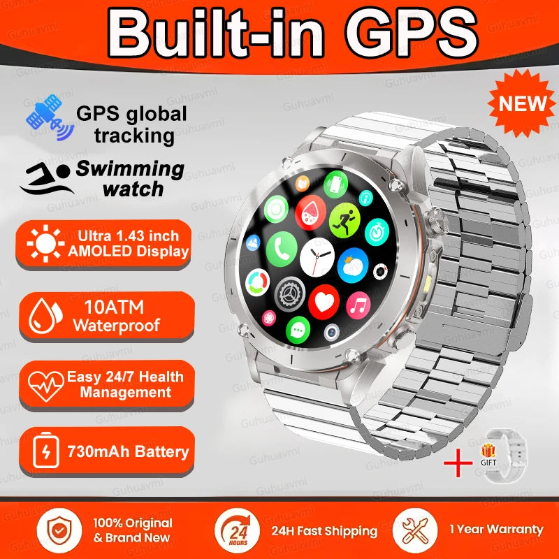 2025 GUHUAVMI Y-101 GPS Sports Smart Watch 10ATM Waterproof Built-in Dual-Band GNSS Compass Altimeter Military Grade Smartwatchs