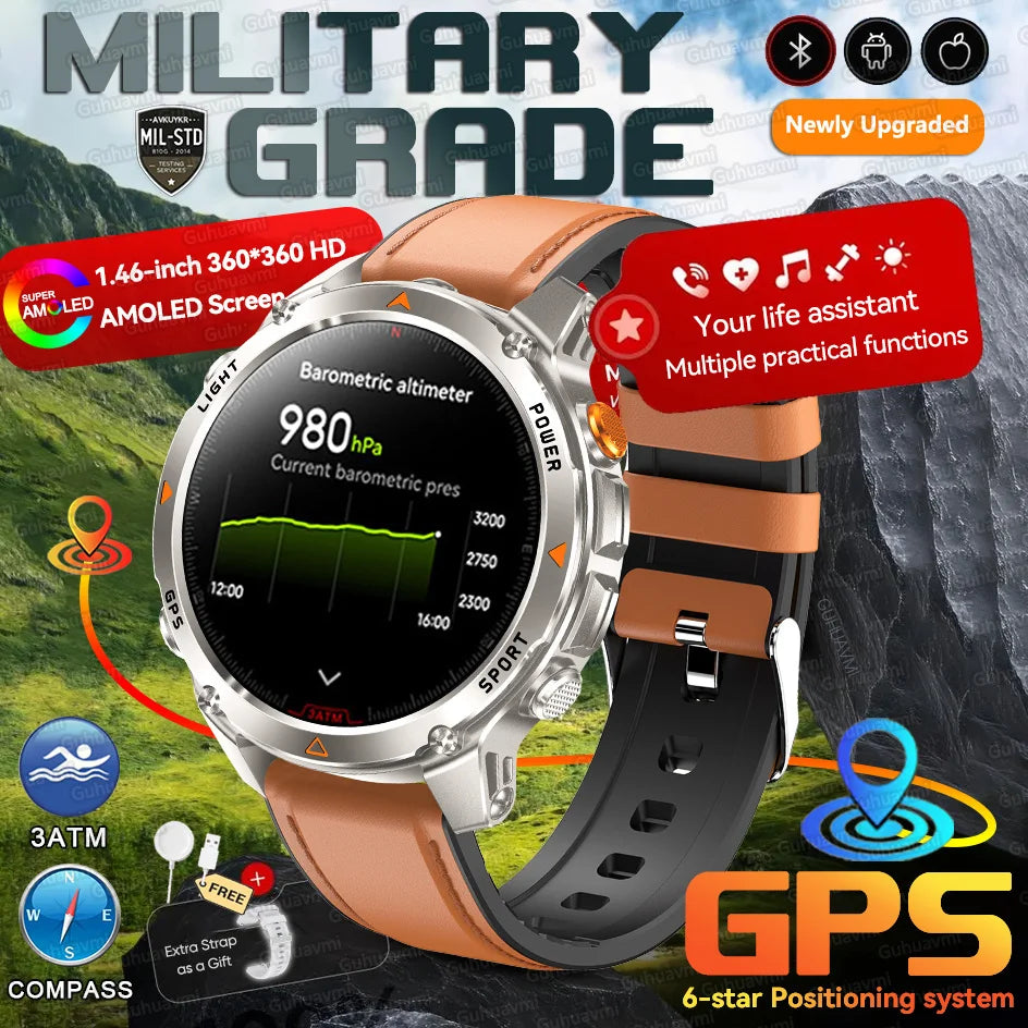 New Swim Military GPS Position Smart Watch Men Map Route Tracking Watches 30M Waterproof Tactics Fitness Sport Outdoors Bracelet
