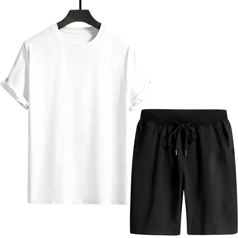 Men's Tracksuit T-shirts and Sports Shorts Urban Casual Fashion Short Sleeve Outfits Male Summer Home Outdoor Comfort Tees Set