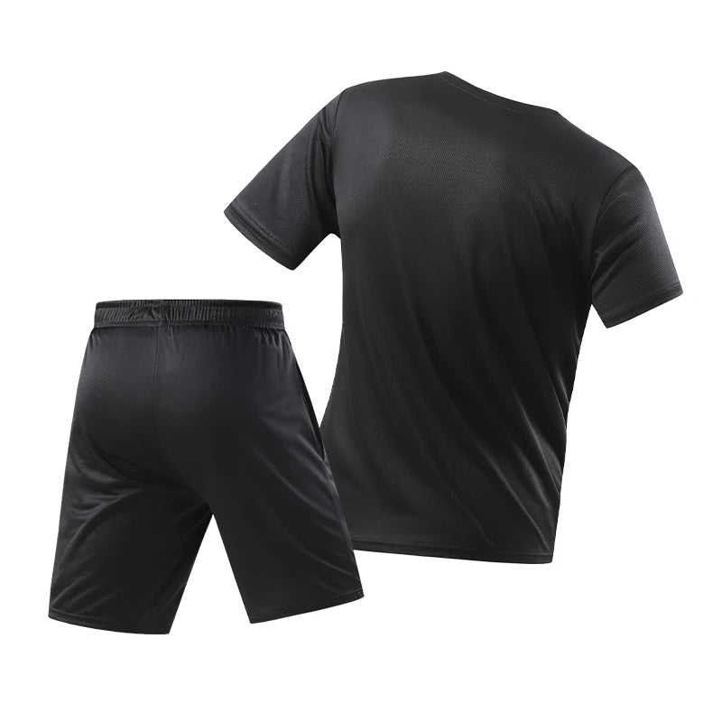 Men‘s Fitness Tracksuit Set Summer Casual Sporting Male Track Suit Quick-Drying Short-Sleeved Tops+Shorts Sweatsuit 2 Piece Set