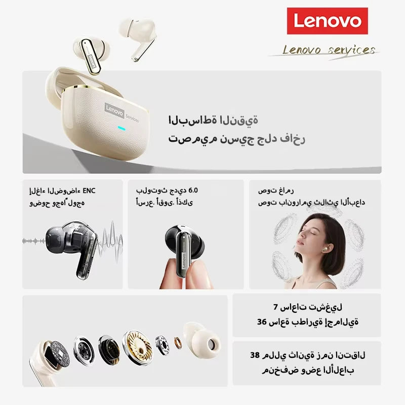 Lenovo LE208 TWS Bluetooth 6.0 Wireless Leather Earphones Stereo ENC Noise Cancelling Headphone 38ms Low Latency Gaming Headset