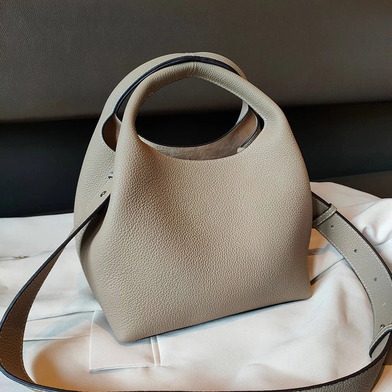 2025 fashion Bucket Basket Bags Cowhide Leather patchwork tote high quality women Handbag shoulder crossbody bag Large capacity