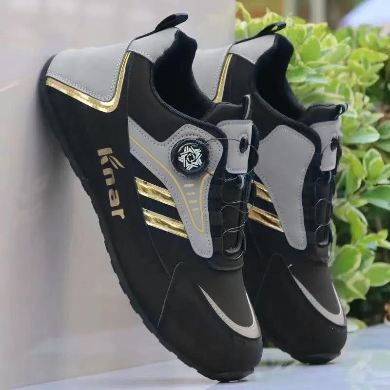 Men's Sports Casual Shoes with Rotating Buckle – Comfortable, Non-Slip, and Durable Soles – Stylish Gold Stripe Design, Suitable for Casual Wear, Sports, and Outdoor Activities