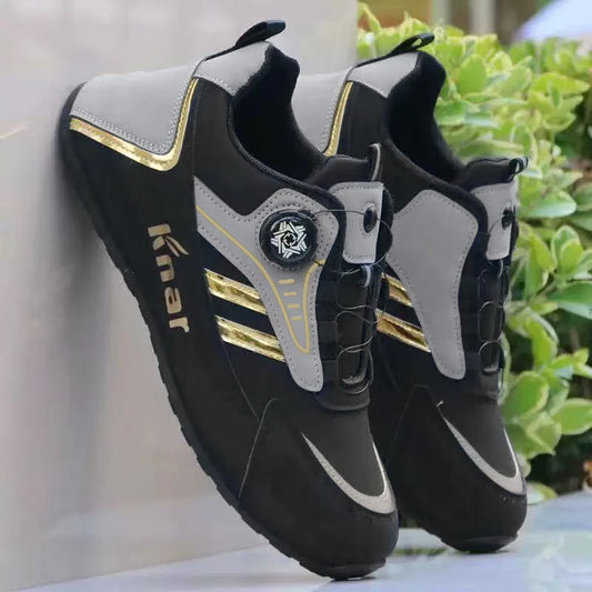 Men's Sports Casual Shoes with Rotating Buckle – Comfortable, Non-Slip, and Durable Soles – Stylish Gold Stripe Design, Suitable for Casual Wear, Sports, and Outdoor Activities