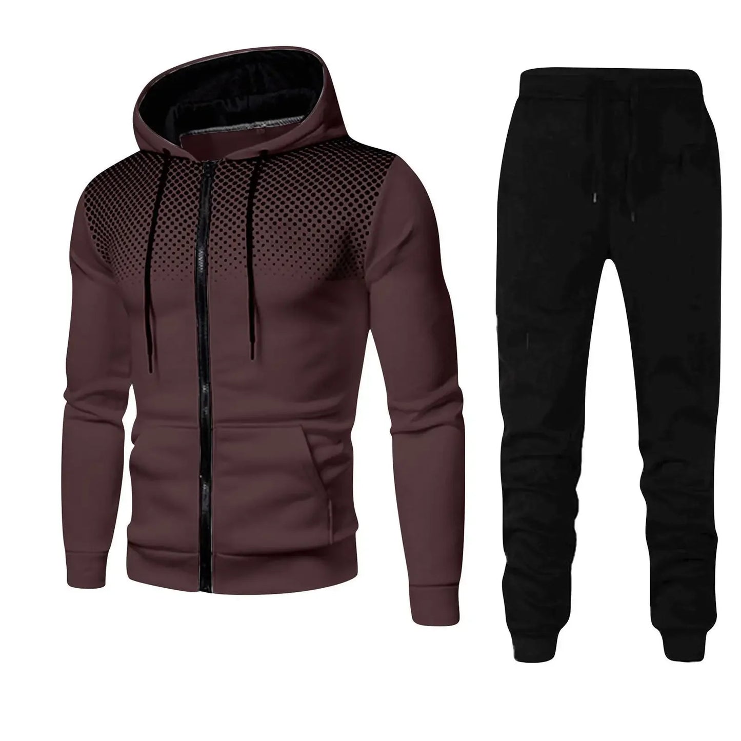 New Fashion Dot Printed Solid Color Zipper Set - Spring and Autumn Plush Men's and Women's Sports Hoodies, Sweaters, and Pants