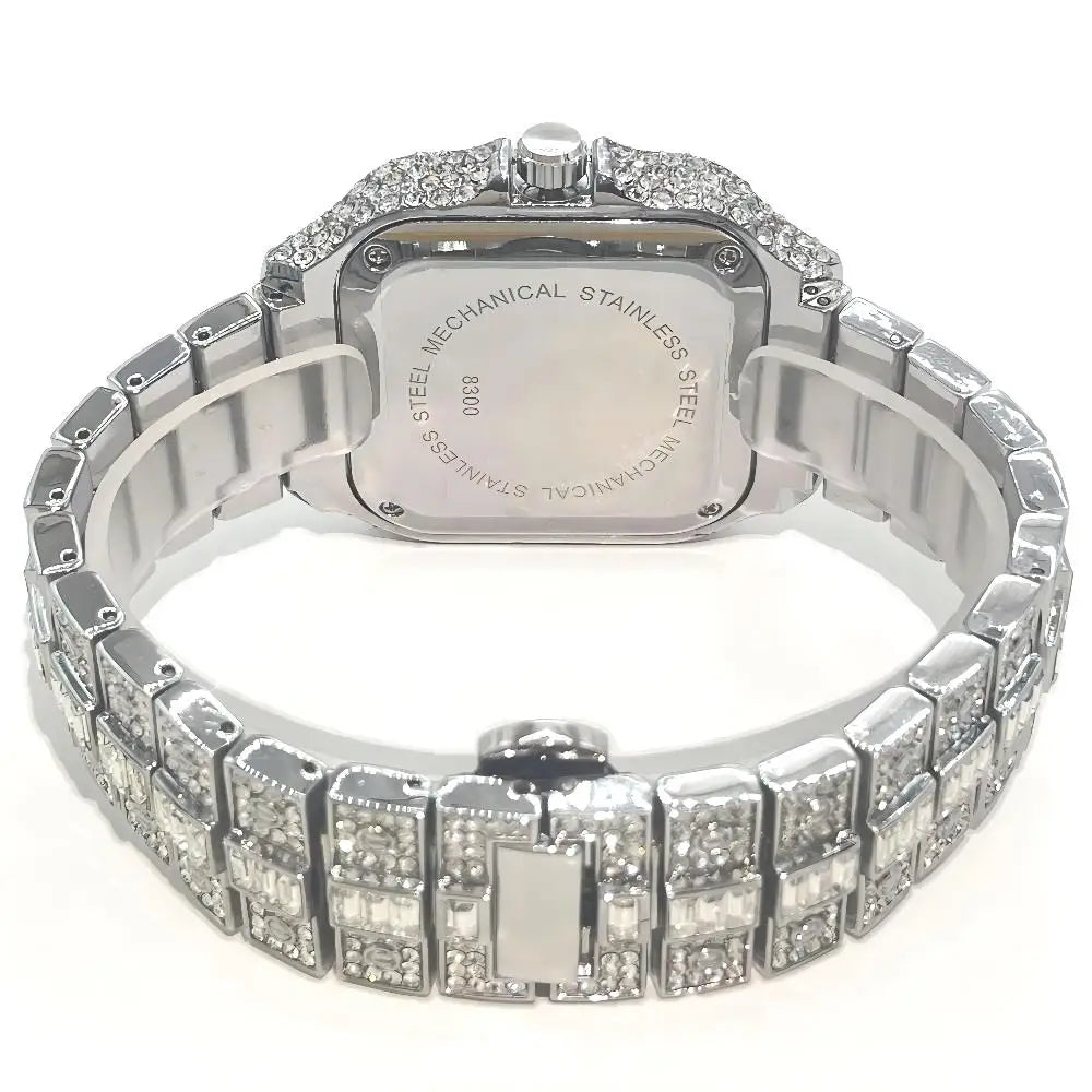 Luxury Diamond Watch for Men Hip Hop Style Bling Bling Iced Out Wristwatch Fashion Square Stainless Steel Waterproof Clock 2024