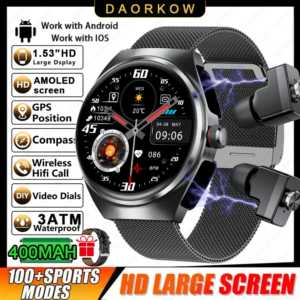 2025 2-in-1 Smart Watch With Earbuds NFC Smartwatch TWS Bluetooth Earphone Heart Rate Blood Pressure Monitor Sport Fitness Watch