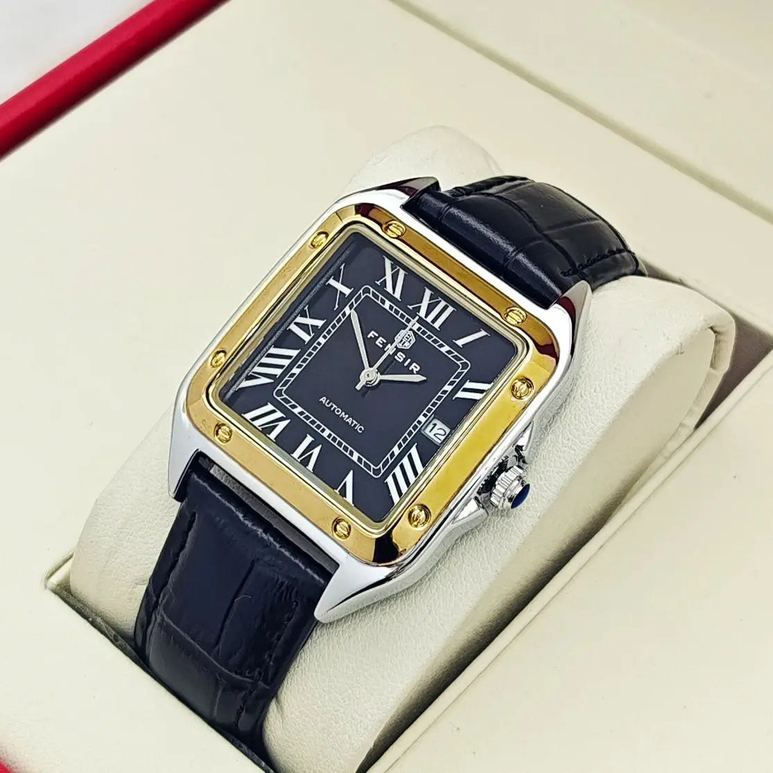 New High-End Business Casual Men's Quartz Watch, Square Dial, Waterproof Calendar Display, Leather Strap, European and American Style, Fashionable, Simple, Versatile, Stylish Men's Watch, Suitable for Various Occasions, the F