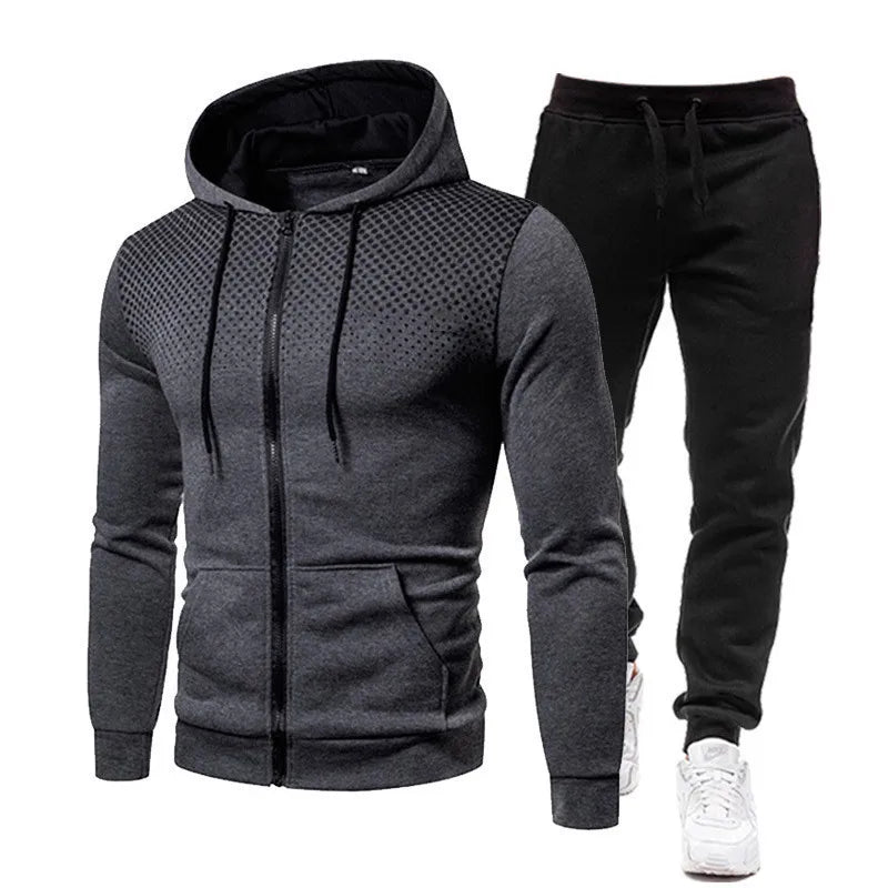 New Fashion Dot Printed Solid Color Zipper Set - Spring and Autumn Plush Men's and Women's Sports Hoodies, Sweaters, and Pants