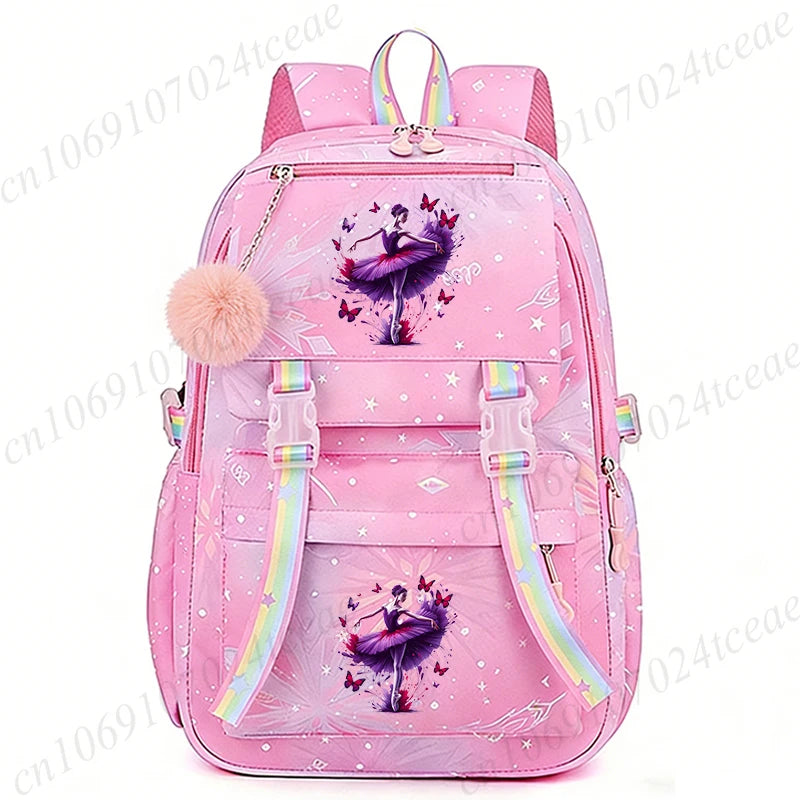 Fashion Dance Girls Printed Girls Backpack Bags Cute Cartoon Large School Bag Watercolor Dance Girls Design Teen Casual Daypack
