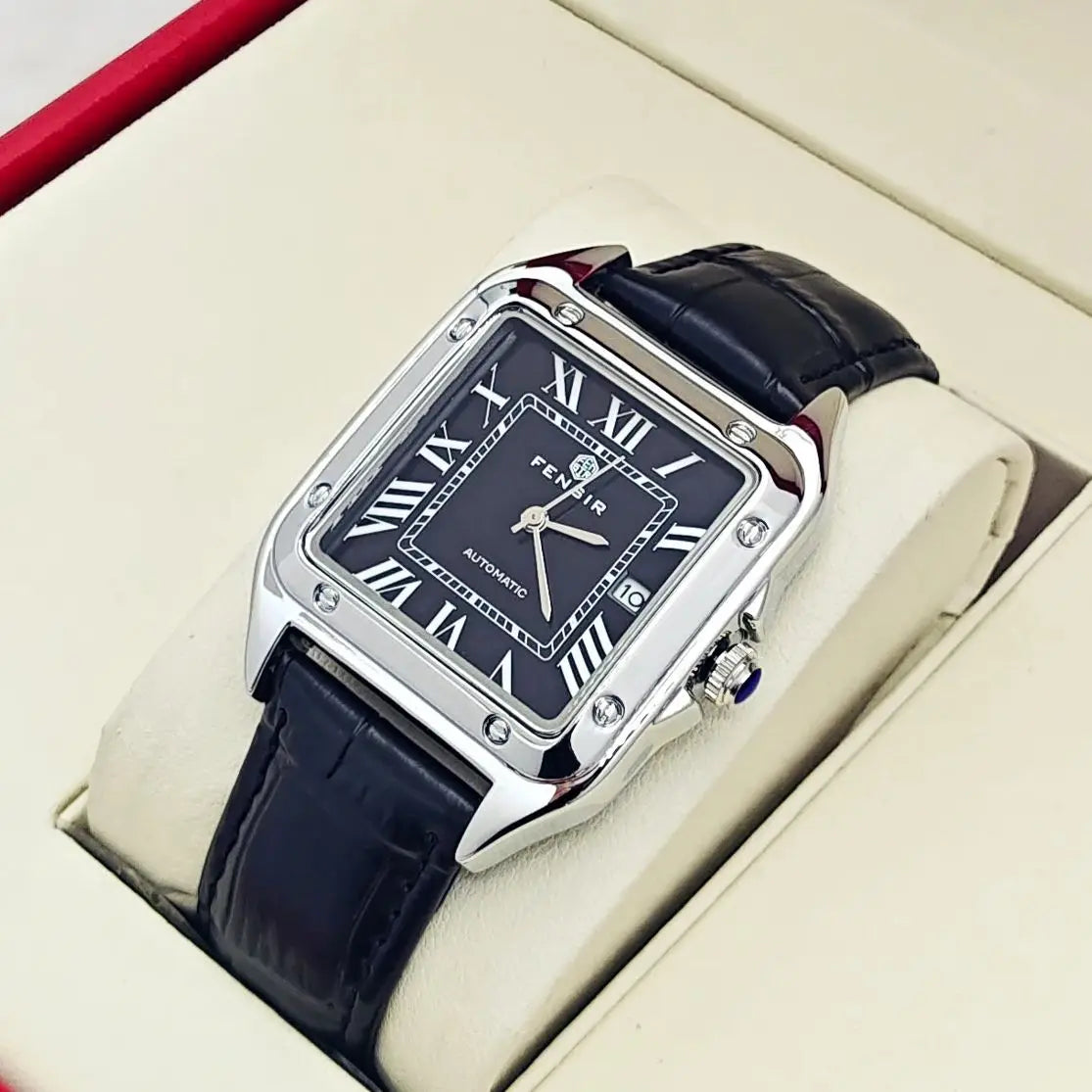 New High-End Business Casual Men's Quartz Watch, Square Dial, Waterproof Calendar Display, Leather Strap, European and American Style, Fashionable, Simple, Versatile, Stylish Men's Watch, Suitable for Various Occasions, the F