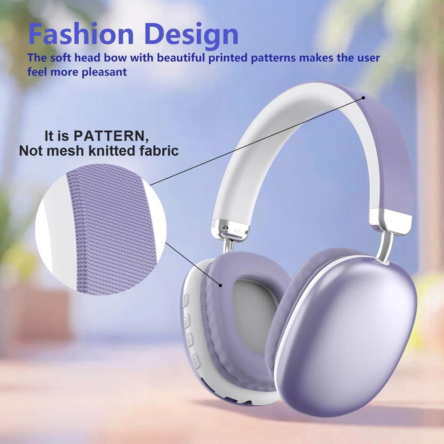 Bluetooth Headphones Over Ear Wireless Headset HiFi Music Gaming Comfortable Mic for iPhone Android PC Travel Sports Gift Purple