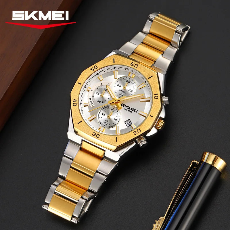 SKMEI 2452 Business Alloy Quartz Watches Casual Stainless Steel Strap Date Waterproof Wristwatch Clock relojes para caballeros