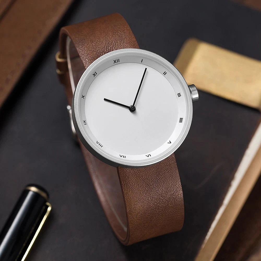 UTHAI Men's Watch Simple Waterproof Trendy Brand Thin Leather Strap Black Male Fashion Quartz Clock Watches