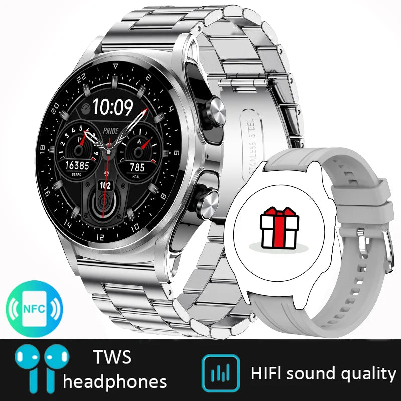 DAORKOW New 2 IN 1 Smart Watch TWS Earphone NFC Heart Rate Blood Oxygen Fitness Tracker Sport Watch Wireless Call Smartwatch Men